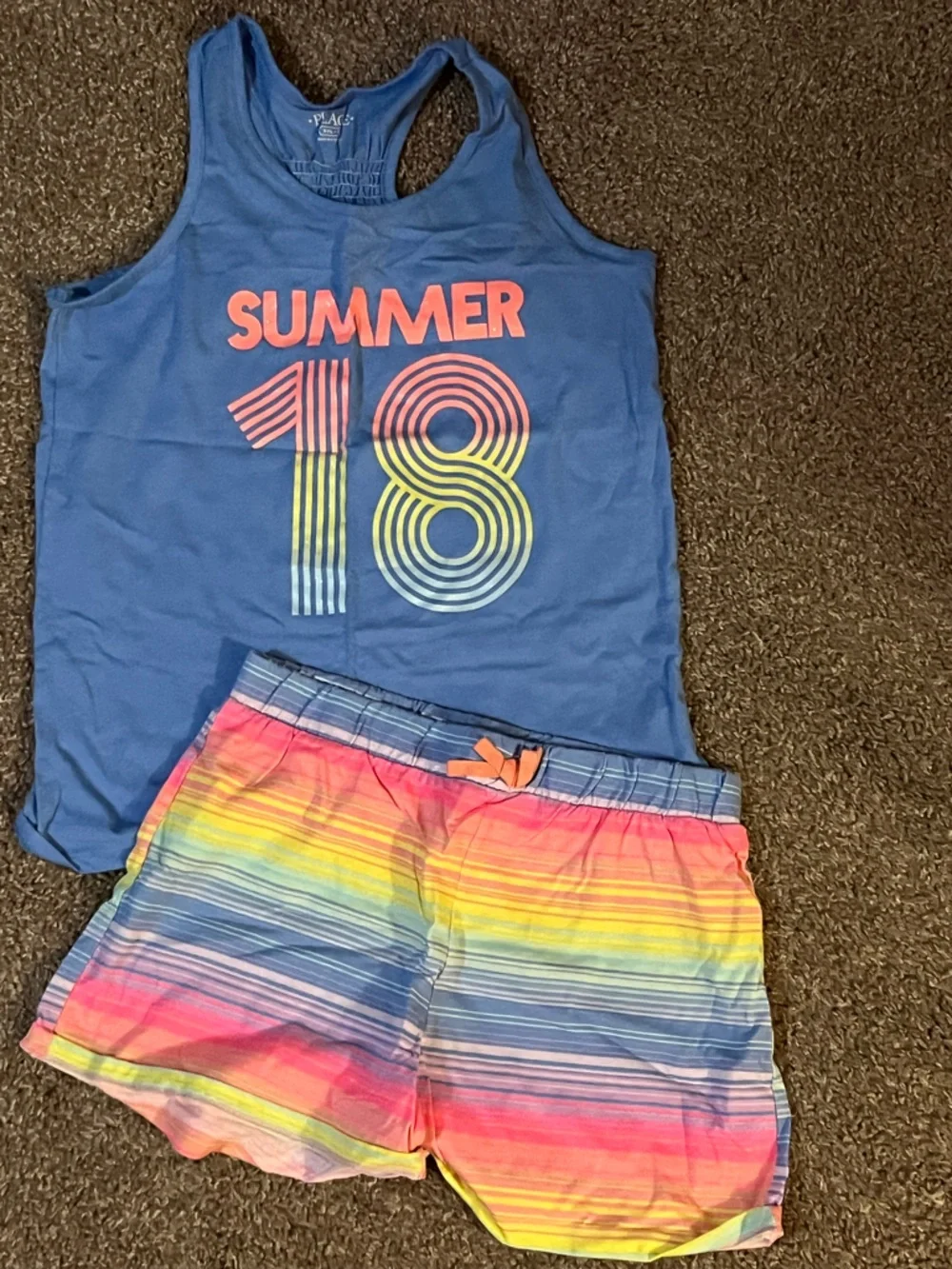 The Children's Place Blue Tank Top and Rainbow Stripe Shorts Set - Picture 3 of 3